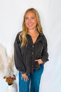 Cabin Chill Mineral Washed Button Down Top - Black