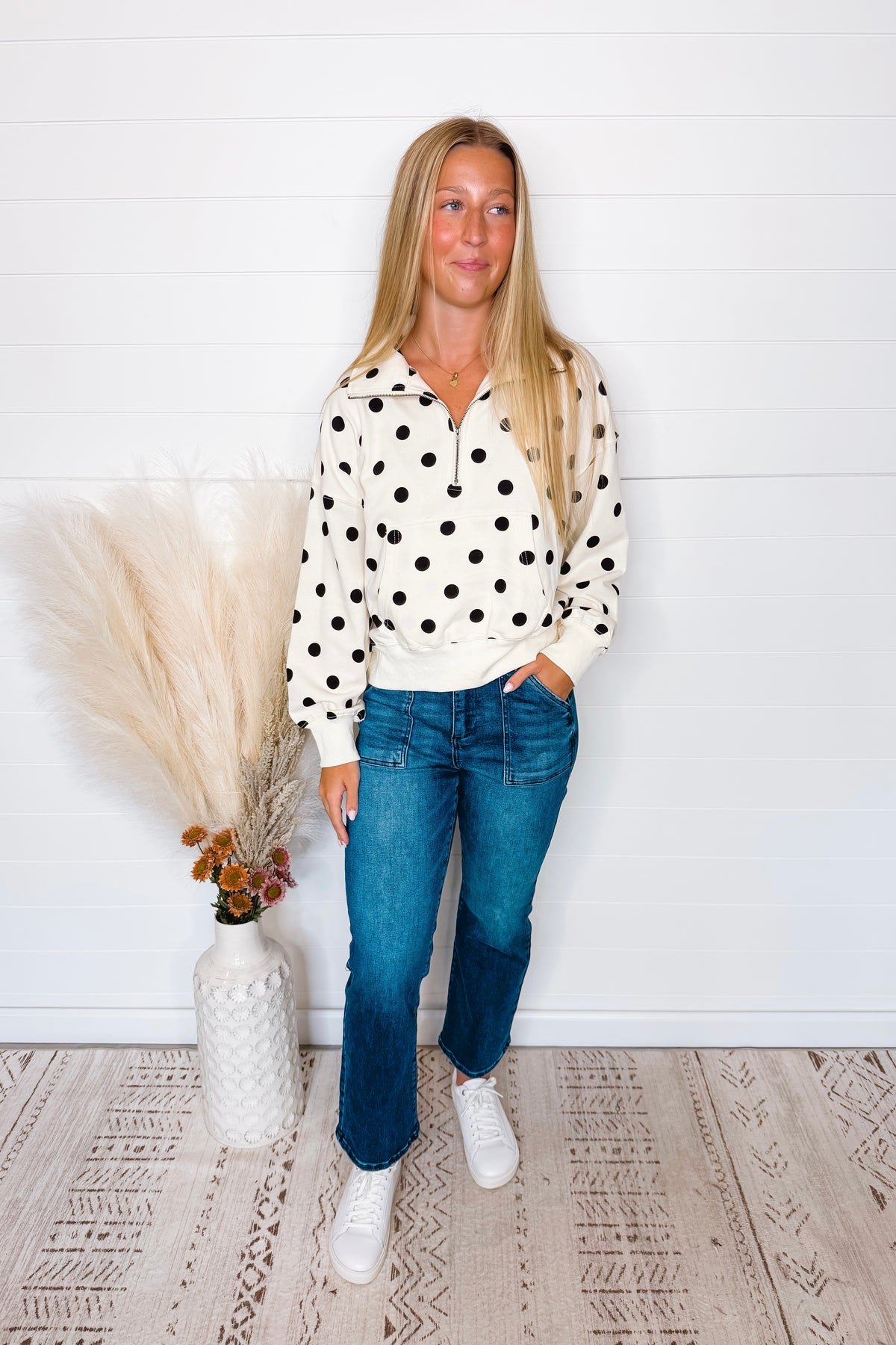 Playful Dots Half Zip Pullover - Ivory/Black