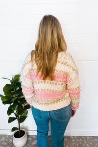Soft Season Textured Knit Button Cardigan - Ivory/Pink