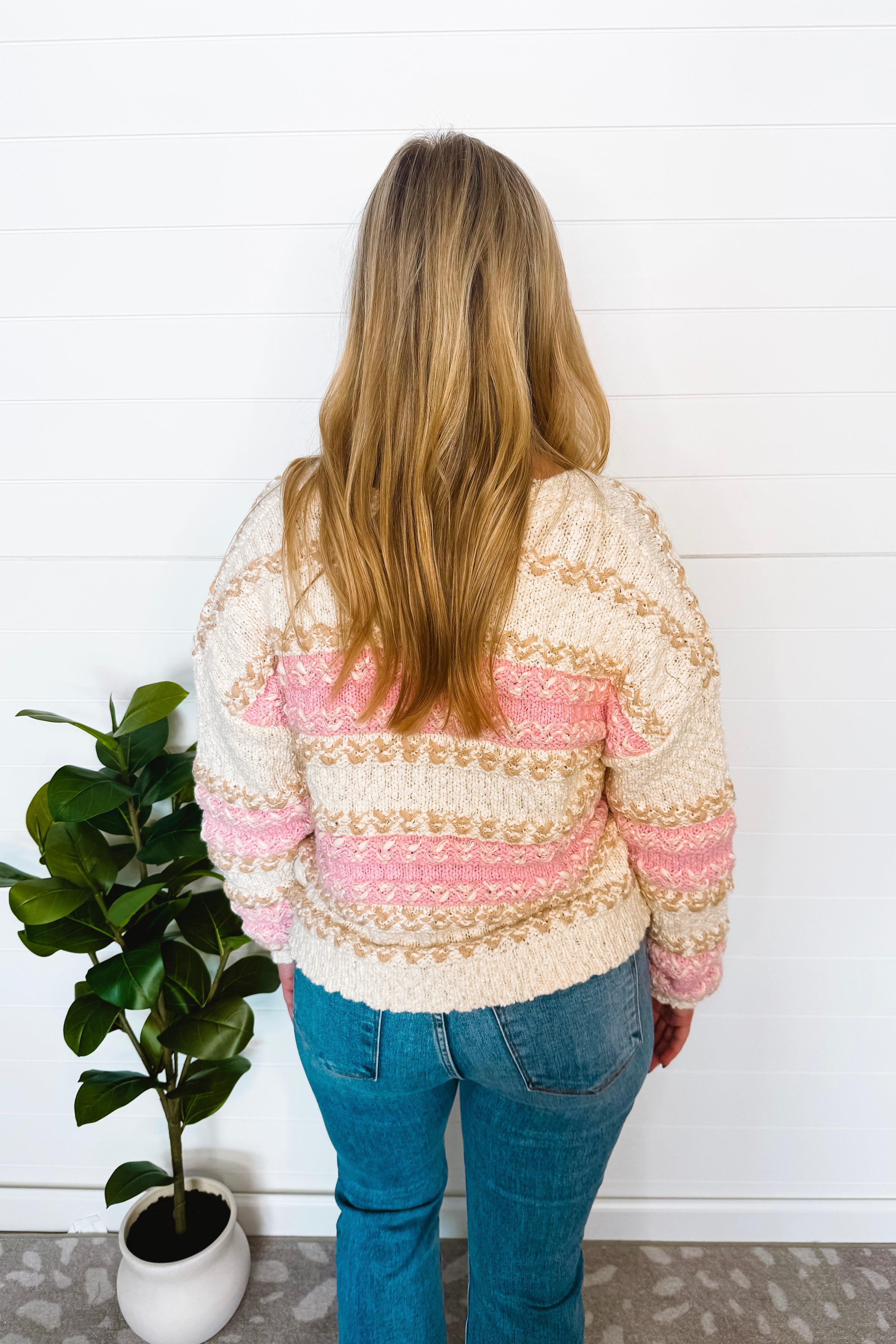 Soft Season Textured Knit Button Cardigan - Ivory/Pink