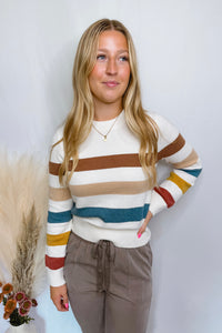 Simply Sweet Striped Sweater - Ivory/Multi