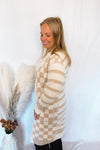 Keep It In Check Open Cardigan - Tan/Ivory