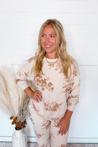 Flowering Toile Crew Neck Top - Khaki/Cream