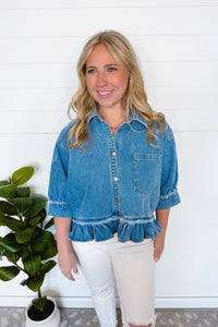 Downtown Ruffle Denim Top - Light
