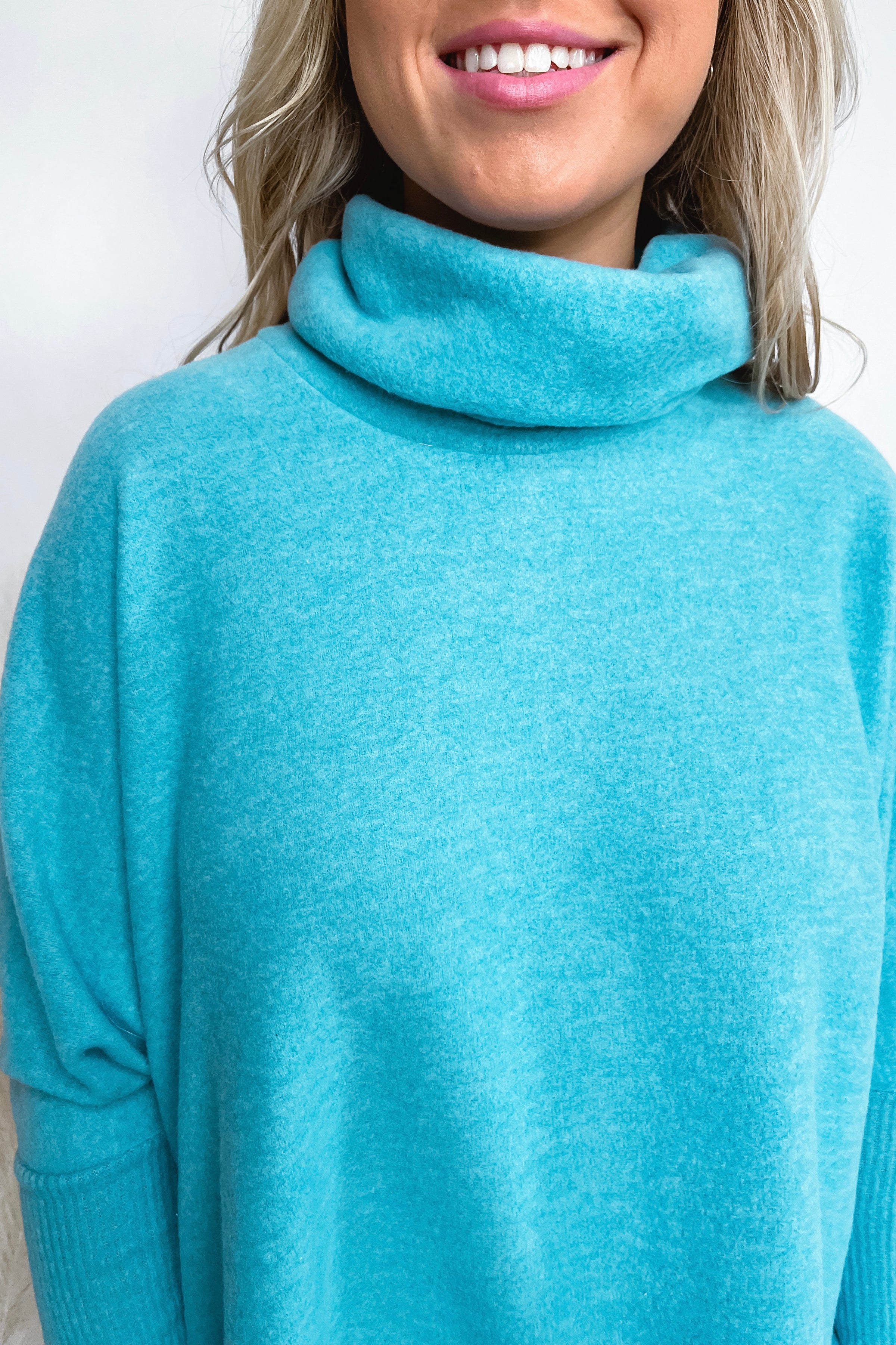 Ticket To Cozy Brushed Turtleneck Pullover - Blue