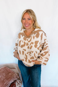 Spotted Fun Leopard Collared Sweater - Camel