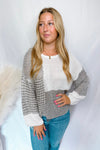 Autumn Day Color Block Knit Sweater - Grey/Ivory