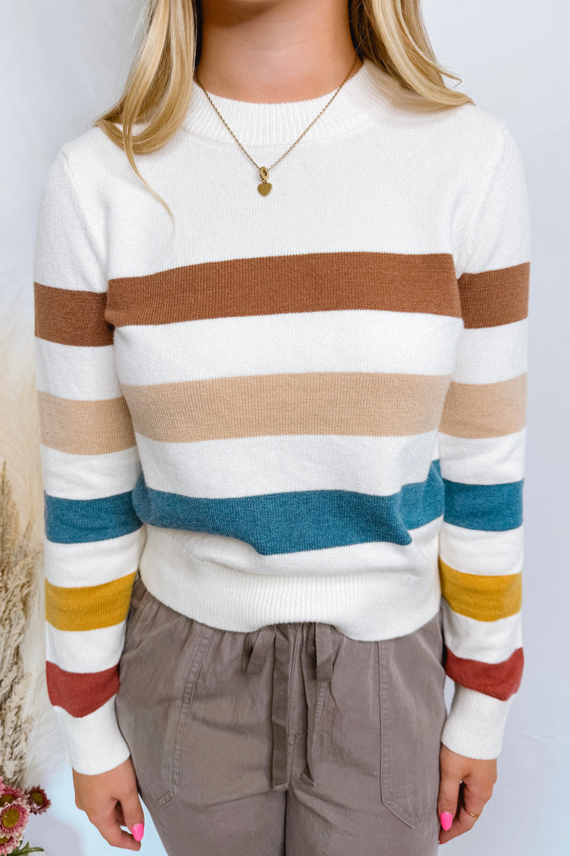 Simply Sweet Striped Sweater - Ivory/Multi