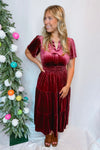 Feeling Fancy Velvet Tiered Midi Dress - Rosewood