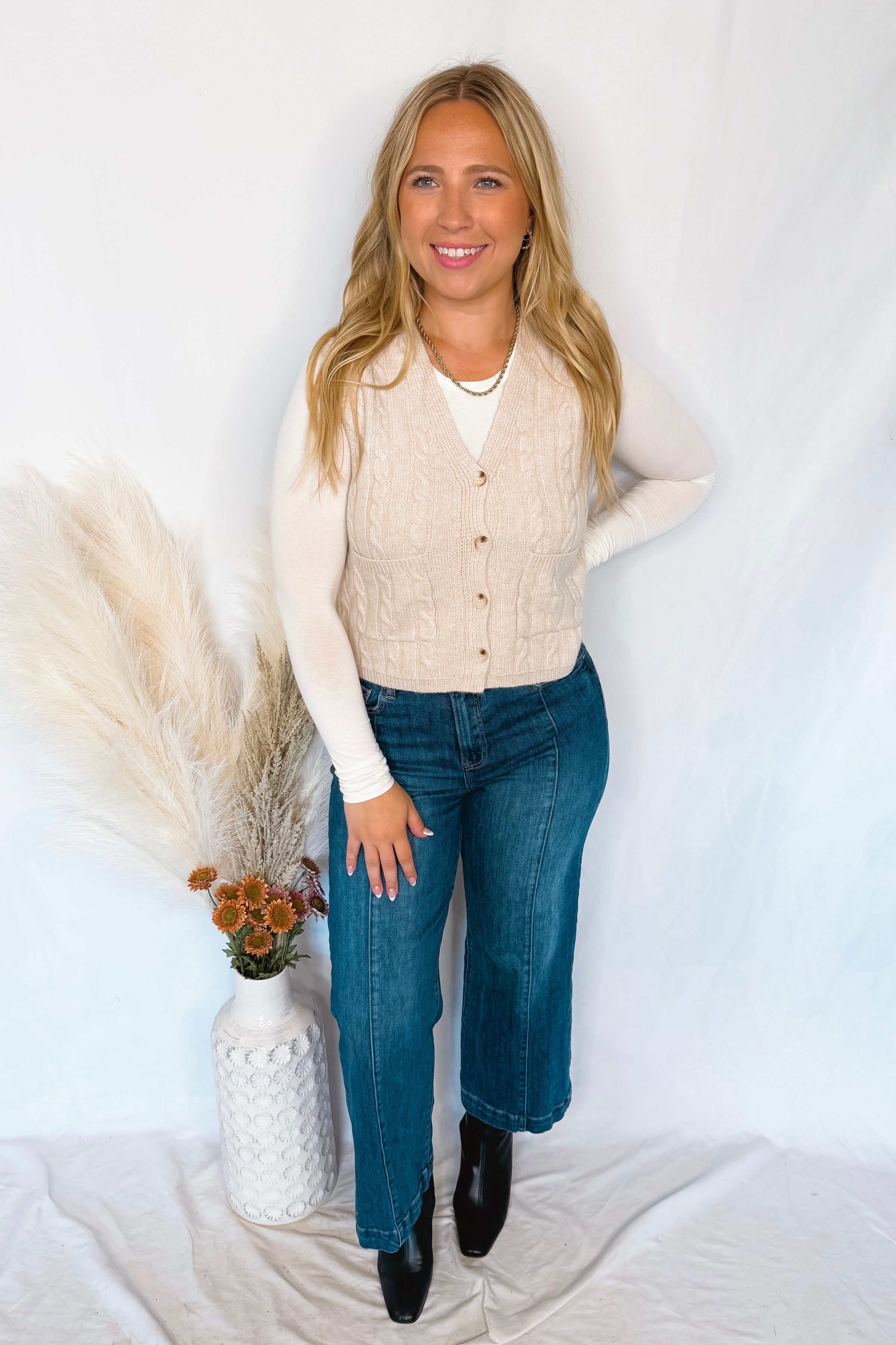 Glory Days Cable Knit Sweater Vest - Oatmeal