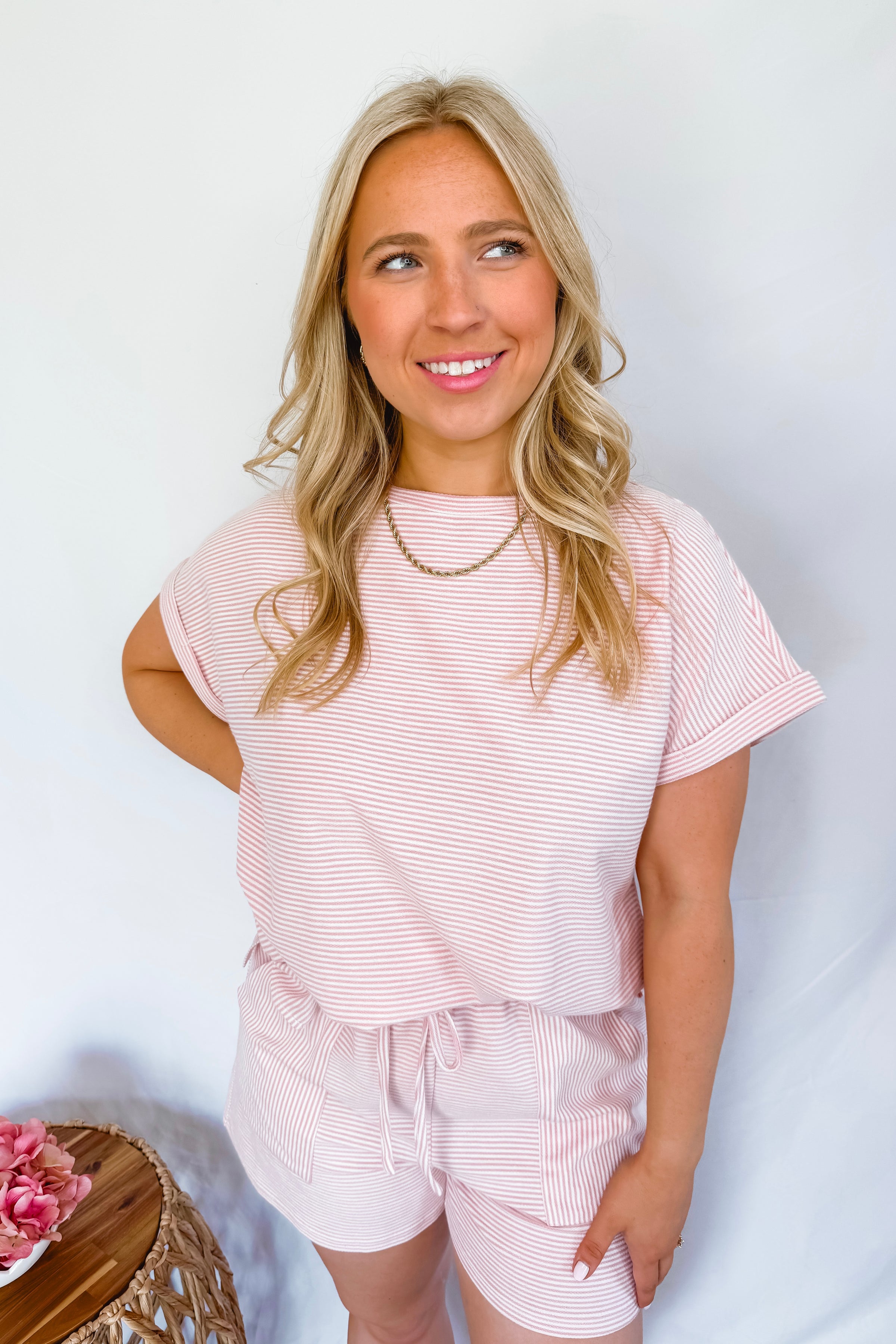 Fun Day Striped Top & Short Set - Dusty Pink