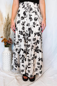 Life's A Breeze Floral Boho Midi Skirt - Ivory/Black