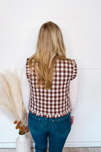 Coffee Time Quilted Gingham Vest - Brown