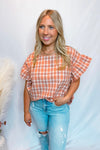 Casual Convo Plaid Ruffle Top - Orange Multi