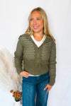 Cherished Moment Open Knit Zip Up - Olive