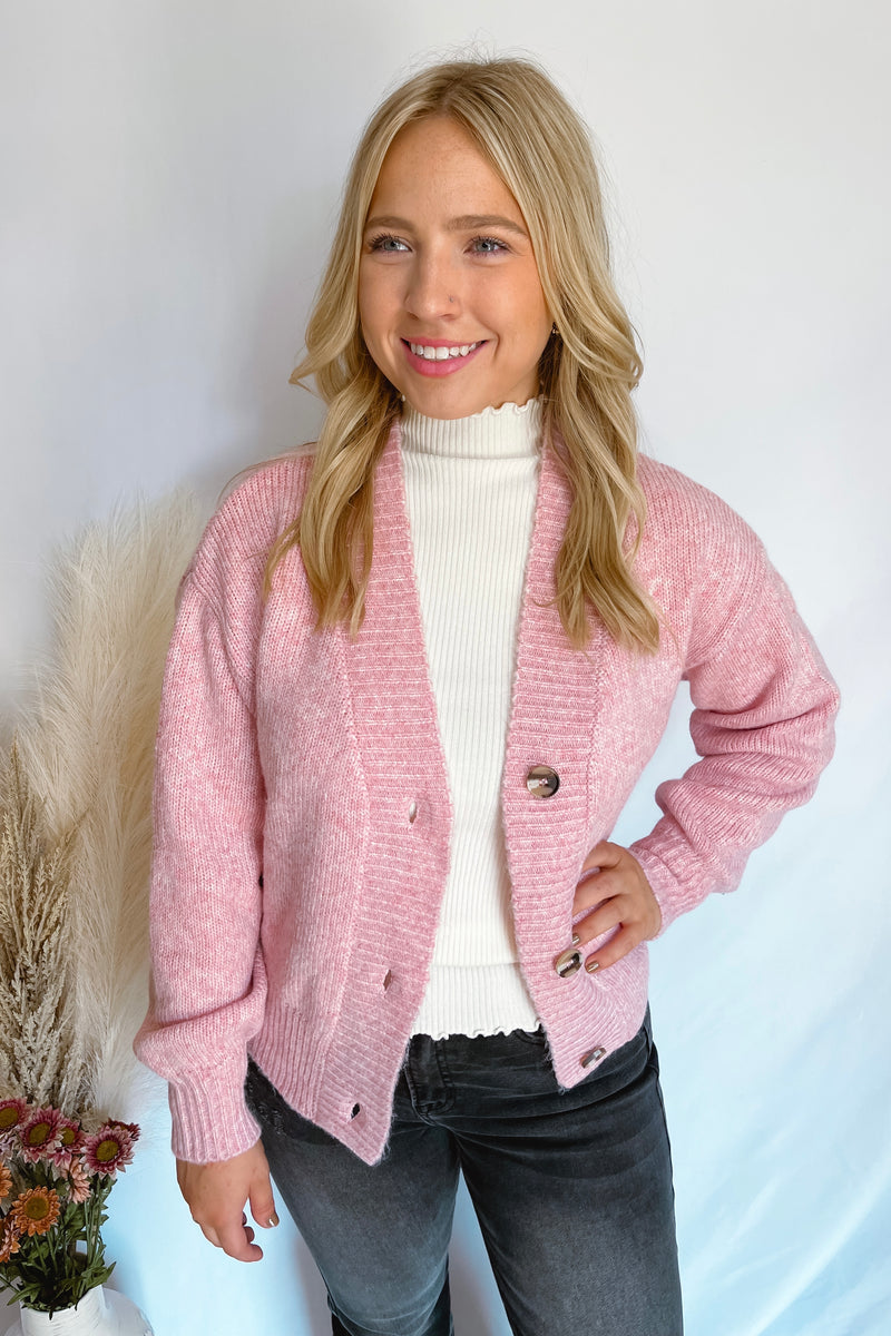 Cozy Love Knit Button Cardigan - Pink