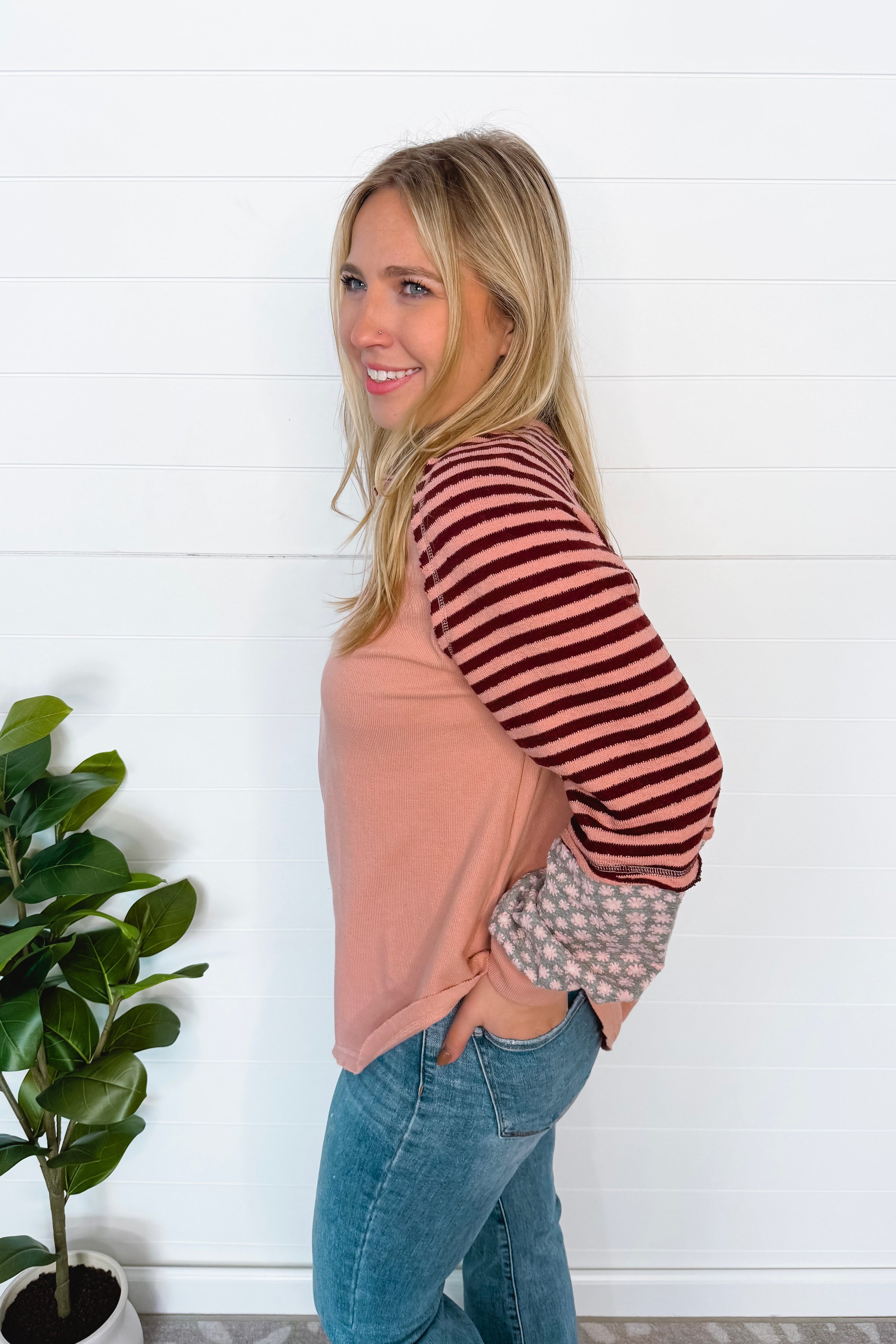 Keepin' It Casual Split Neck Top - Blush