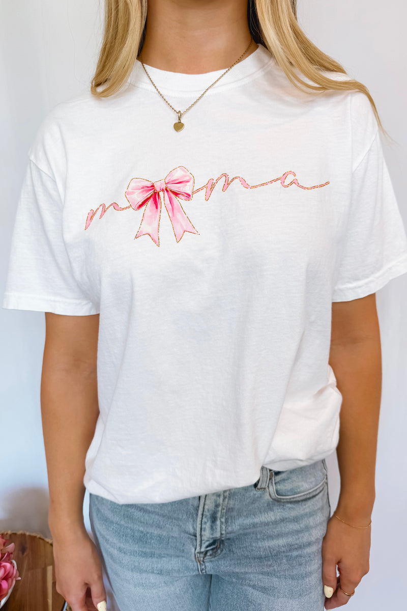Mama Coquette Bow Graphic Tee - White