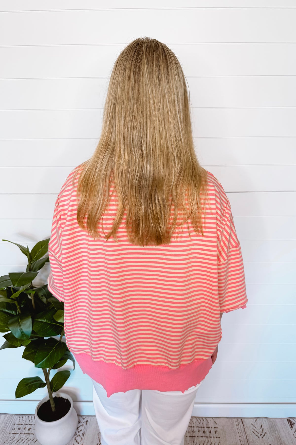Pink Delight Candy Stripe Lettuce Edge Top - Pink