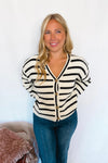 Cool Stroll Striped Button Cardigan - Ivory/Black