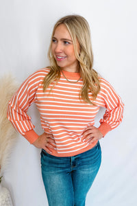 Hello Lovely Striped Sweater Top - Apricot