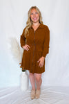 Coffee Love Zip Up Drawstring Dress - Brown