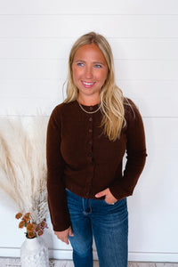 Victoria Lightweight Button Sweater - Brown
