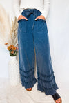 Jenny Wide Leg Ruffle Trim Pants - Medium Wash