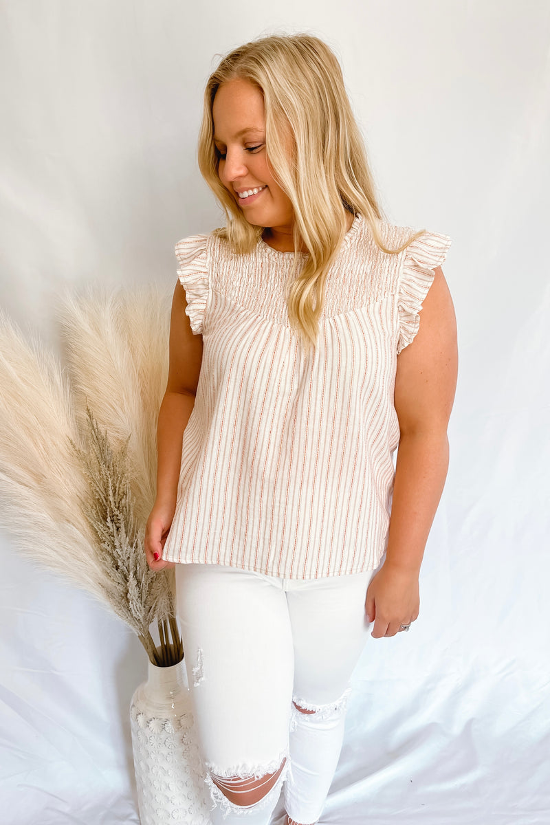 Reserved For Fun Natural Stripe Smock Top