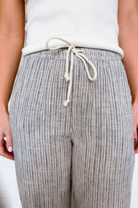 Seaside Strolling Wide Leg Linen Blend Striped Pants - Slate