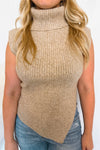Let's Go Fall Asymmetrical Turtle Neck Sweater Vest - Taupe