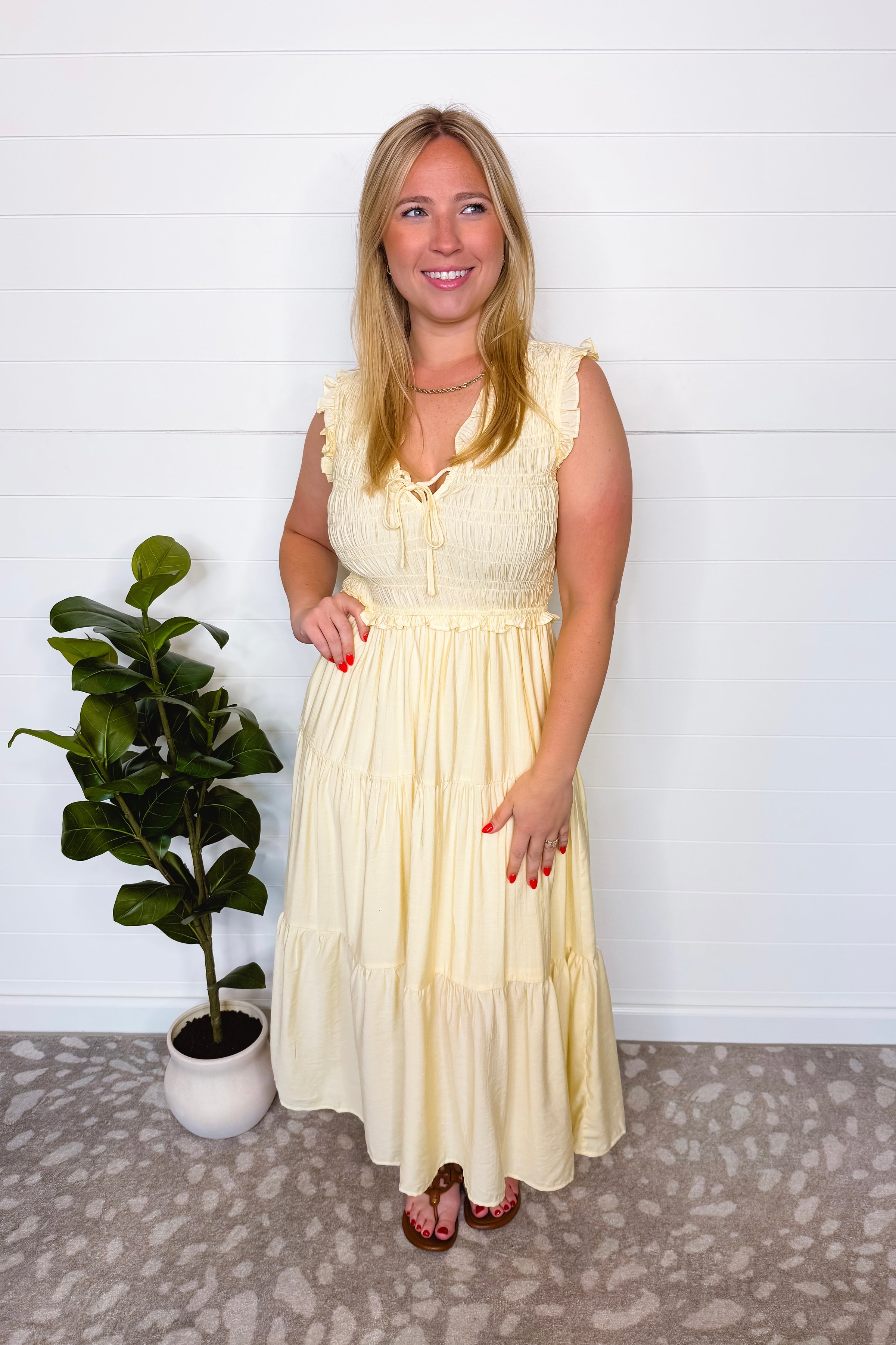 Pure Delight Smocked Midi Dress - Butter Yellow