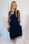 Winter Cheer Tulle Midi Dress - Midnight Blue