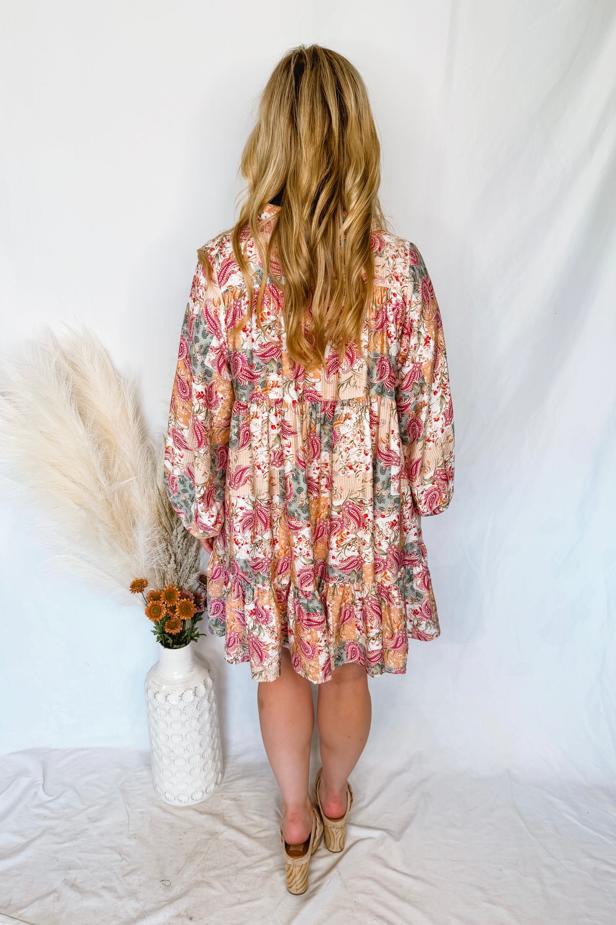 Rosewood Fields Paisley Mini Dress - Apricot Multi