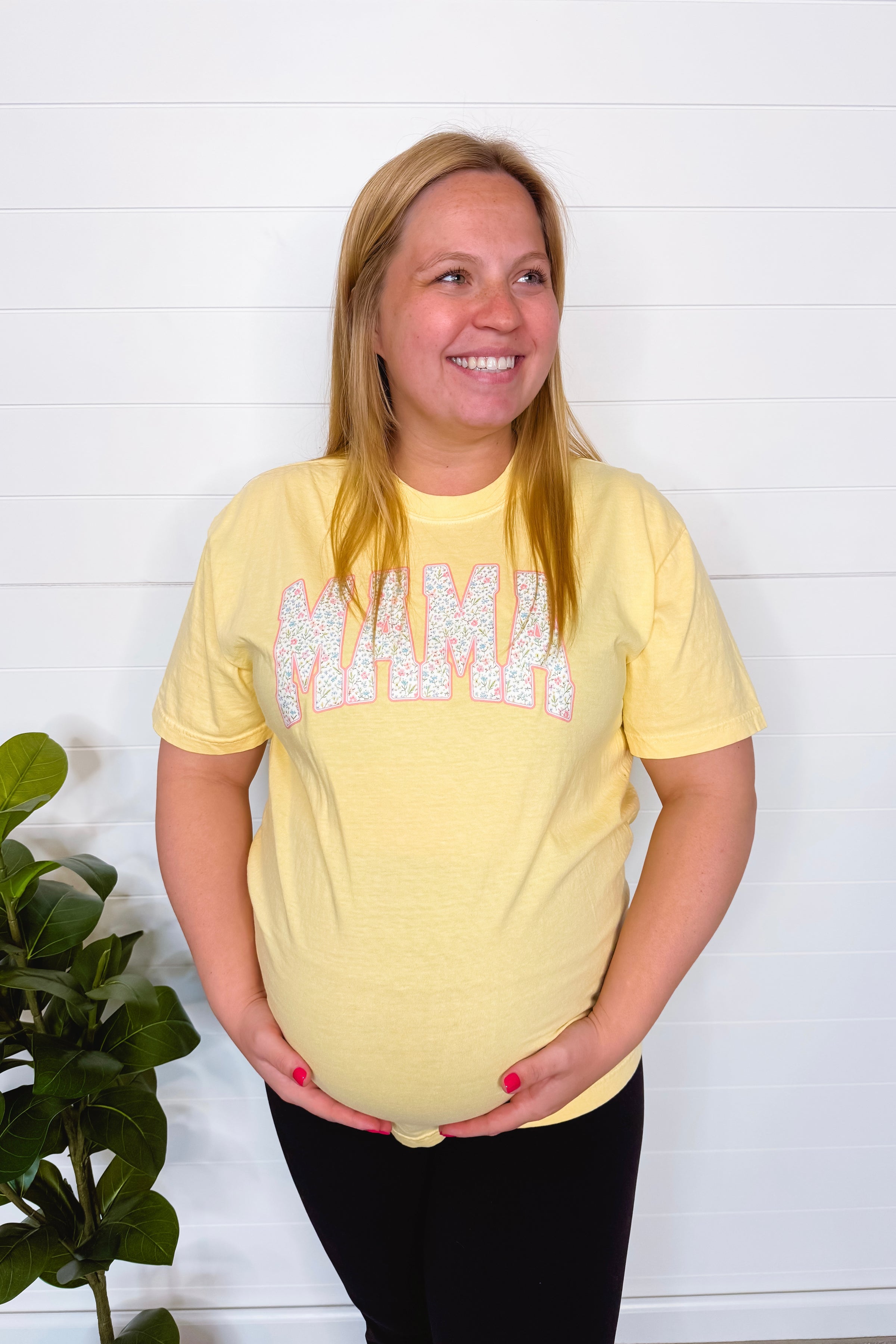 Mama Dainty Flower Graphic Tee - Yellow