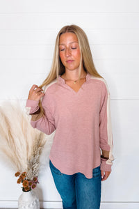 Fall Days Textured Long Sleeve Top - Pink/Cream