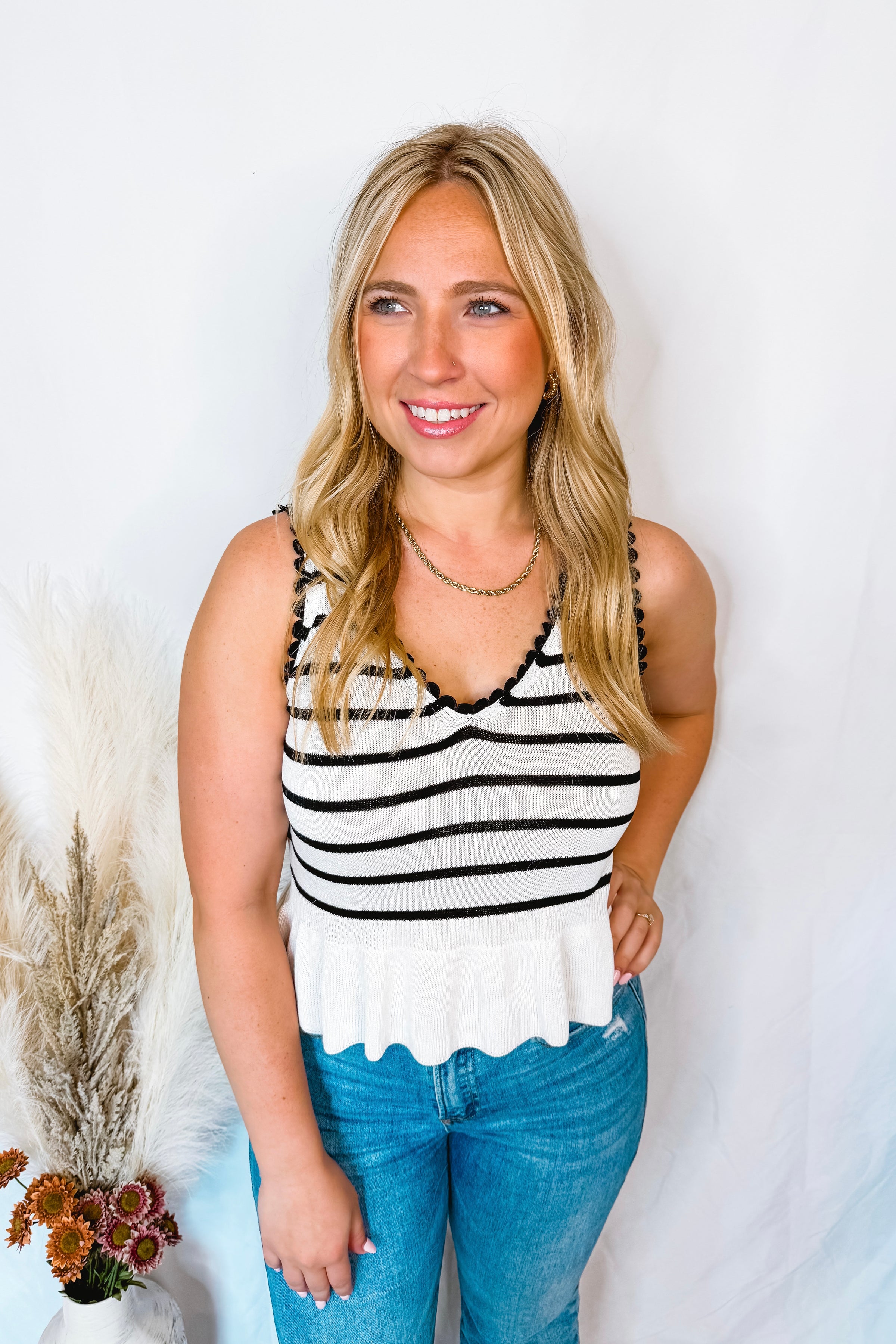 Simply Polished Striped Knit Tank - White/Black