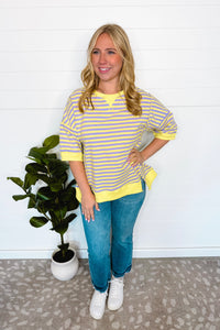Bentley Striped Oversized Top - Lavender/Yellow