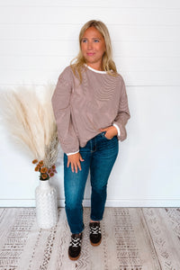 Kendall Striped Long Sleeve Top - Brick