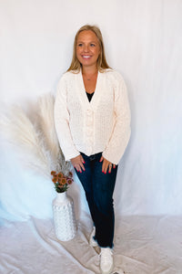 Feeling Flowery Chenille Button Cardigan - Cream (POL)