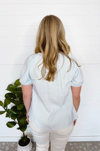 Ocean View Striped Peasant Blouse - Blue