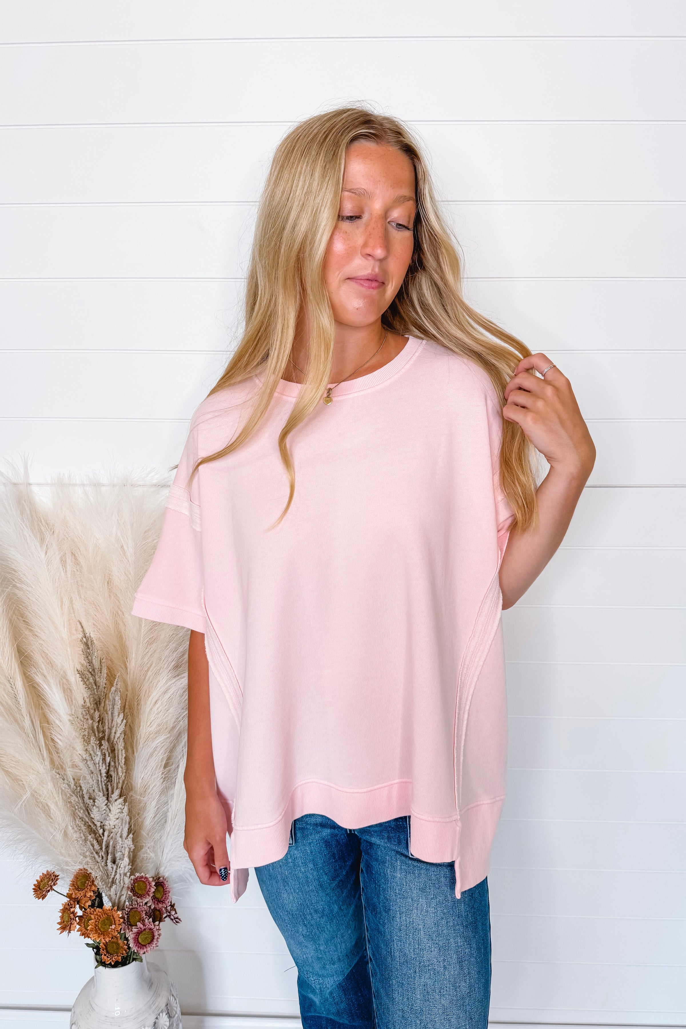 Sweet Innocence French Terry Oversize Top - Light Pink