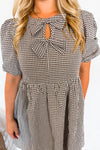Harvest Cutie Gingham Front Bow Mini Dress - Brown