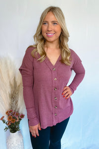 Start The Bonfire Thermal Button Down - Dark Mauve