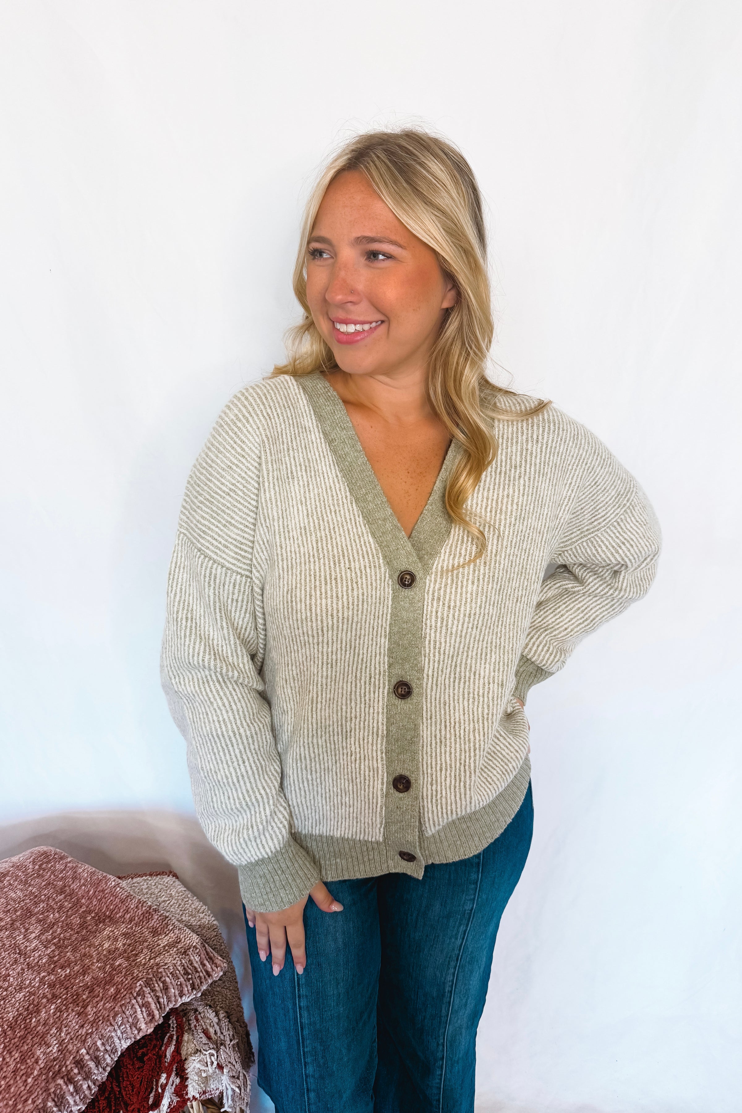 Snuggle Season Button Cardigan - Light Olive