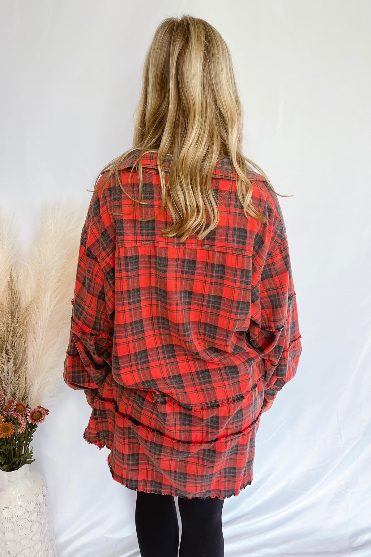 Aspen Oversized Button Down Flannel - Red