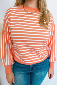 Hello Lovely Striped Sweater Top - Apricot