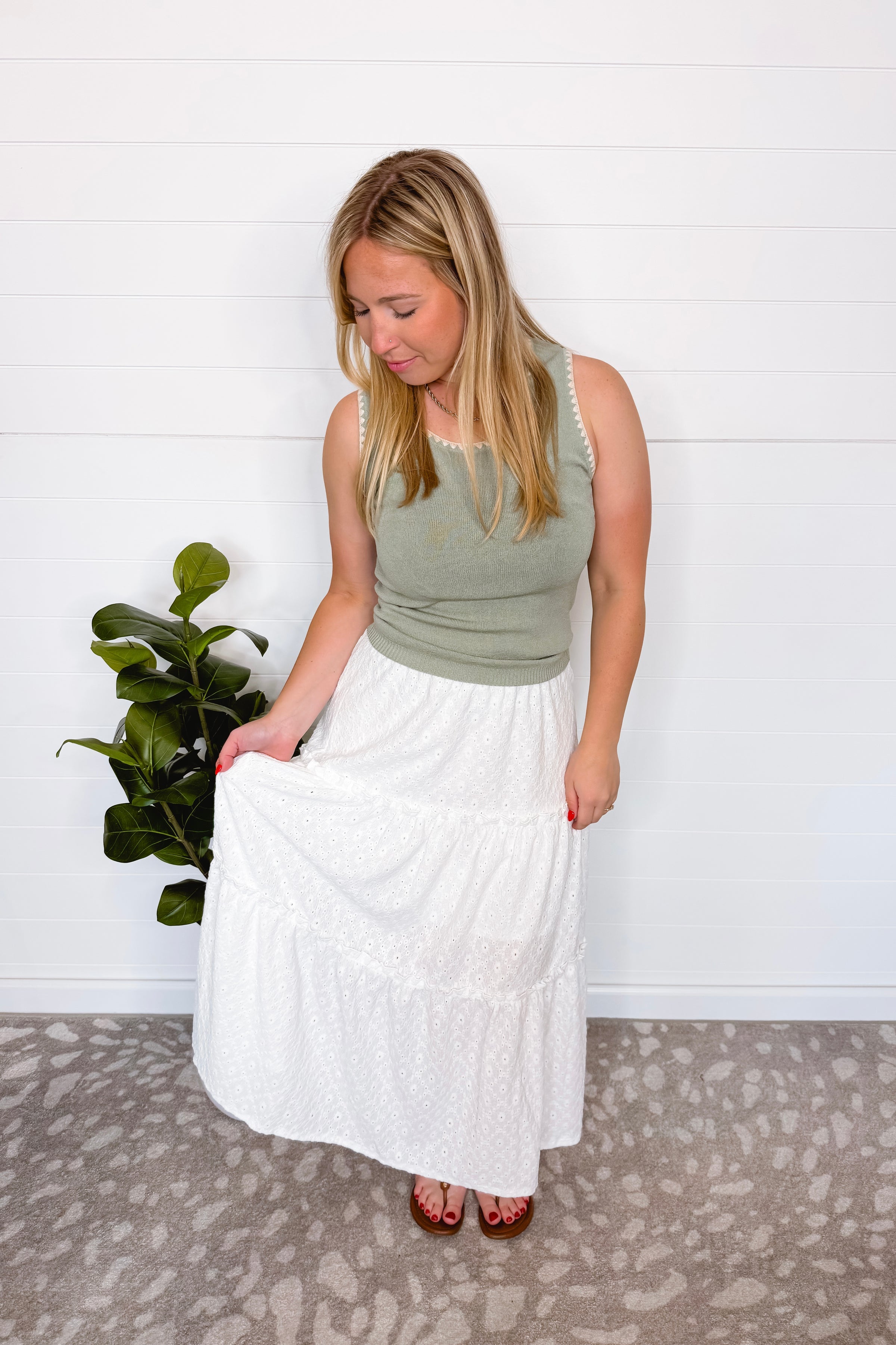 Tea Party Tiered Eyelet Maxi Skirt - White