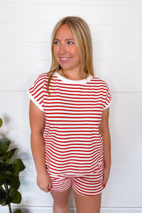 Firecracker Striped Contrast Top - White/Red