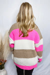 Good Times Chunky Waffle Knit Cardigan - Pink Multi